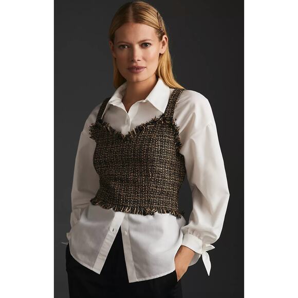 Anthropologie Tops - Anthropologie Mare Mare Tweed Vest Crop Top Brown Preppy Academia Womens XXS